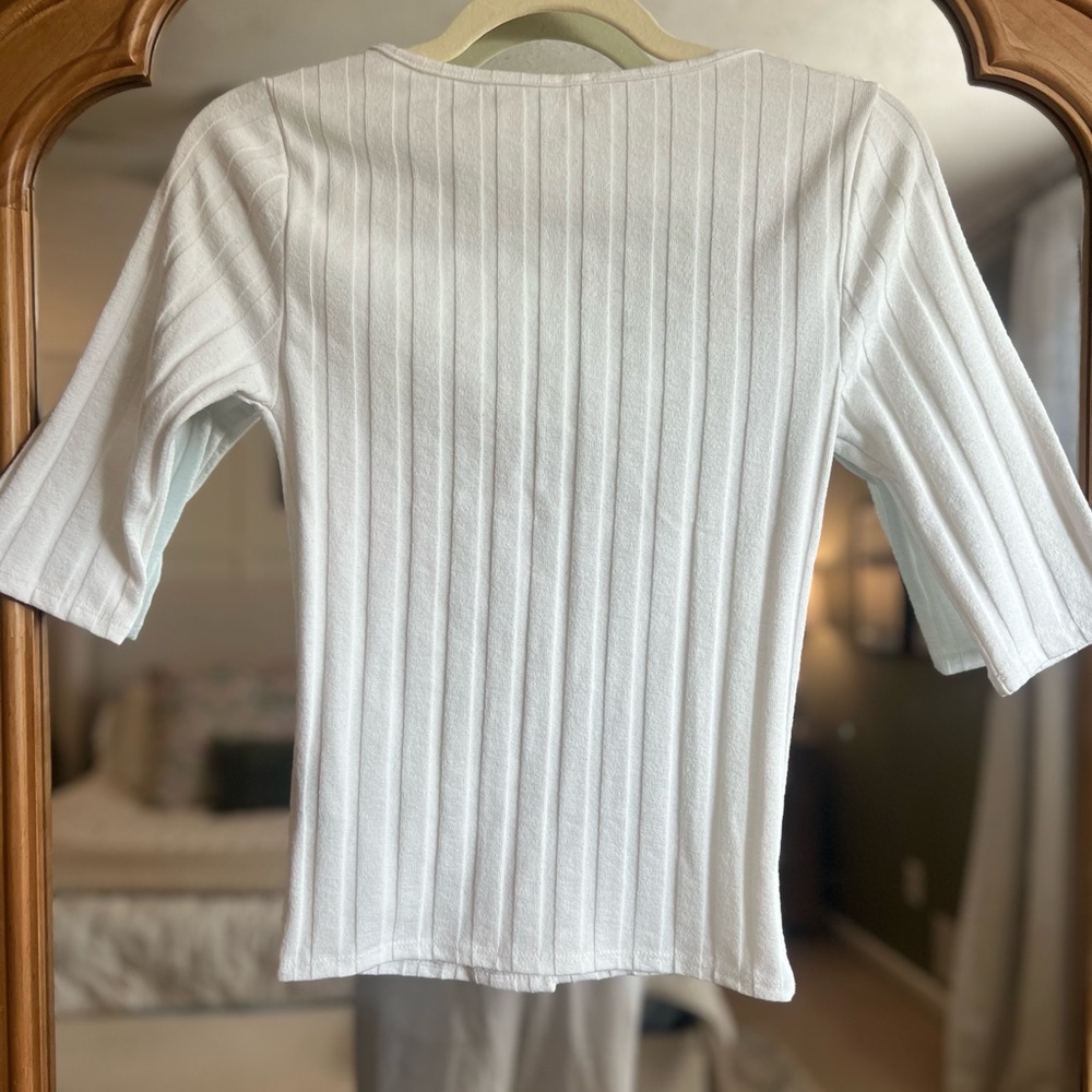 Free People White Ribbed Button-Front Blouse - Picture 5 of 5